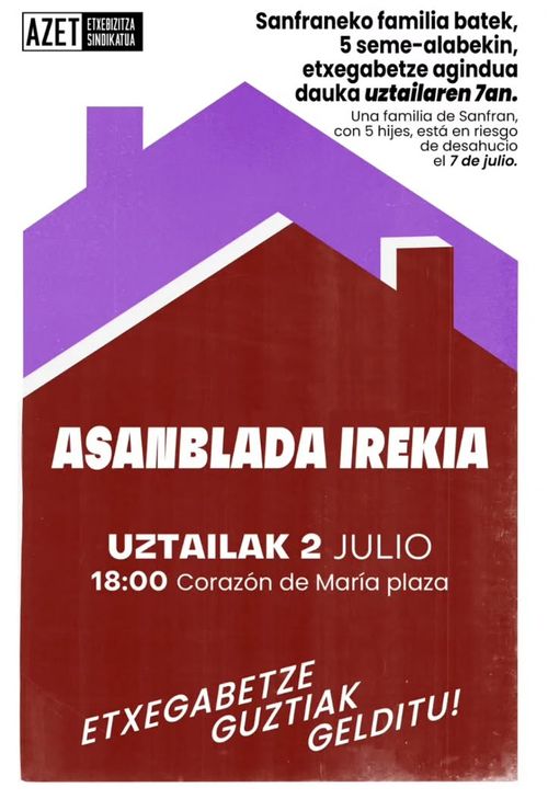 SAN FRAN ETA ALDE ZAHARREKO BI FAMILIA,9 ADINGABE TARTEKO, ETXEGABETU NAHI DITUZTE! ASANBLADA OREKIA