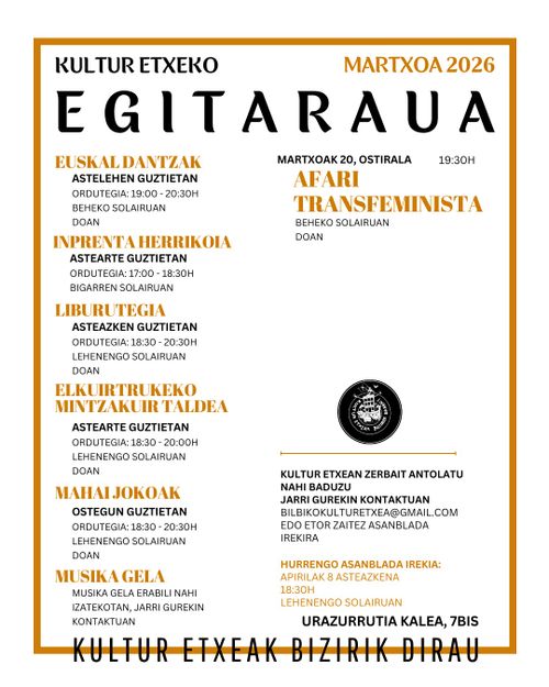 BILBO ZAHARREKO KULTUR ETXEA ASANBLADA IREKIA 